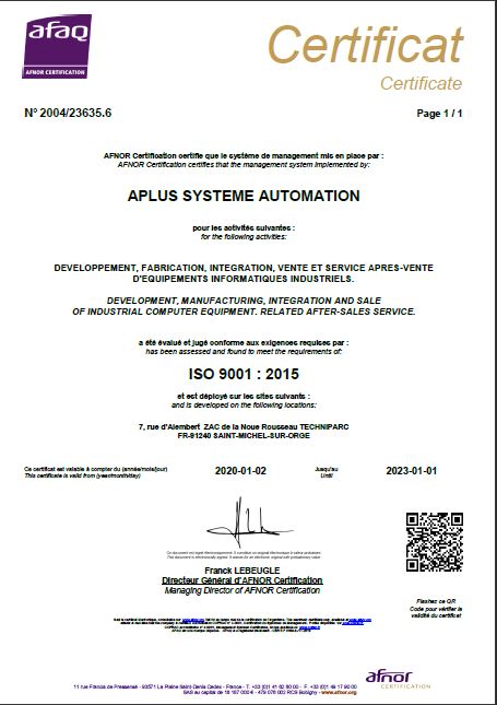 APLUS Système Automation Certification 